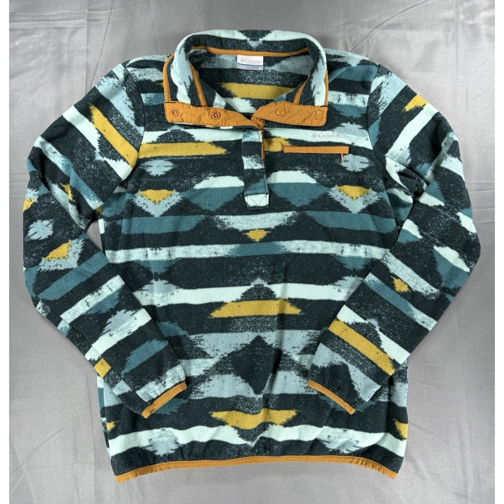 Columbia Women's Medium Fleece Pullover Aztec Southwest Snap Collar Teal Mustard